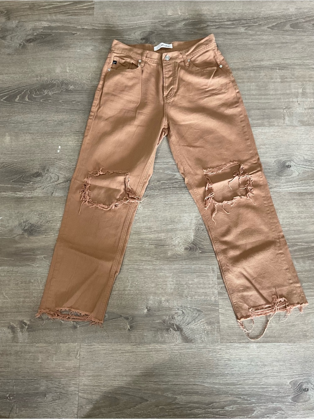 KHAITE Rust-Toned Distressed Straight-Leg Jeans
